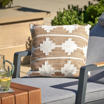 Taupe White Aztec Inspired Outdoor Scatter Cushion 45x45cm