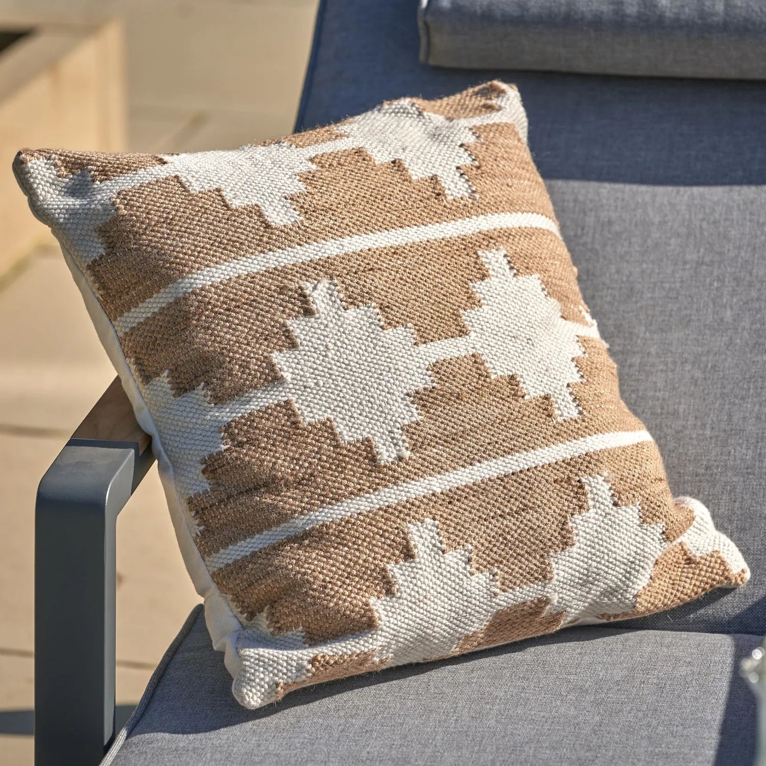 Taupe White Aztec Inspired Outdoor Scatter Cushion 45x45cm