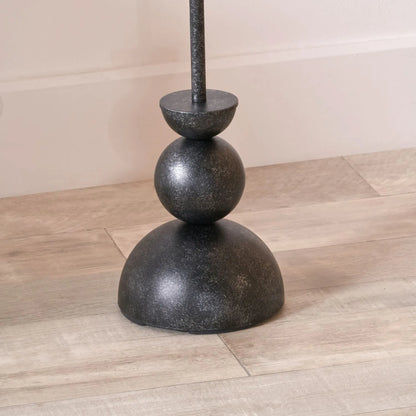Textured Graphite Grey Metal Ball Floor Lamp with White Linen Drum Shade – Sculptural Stacked Dome & Sphere Design 160x40x40cm | Click Style