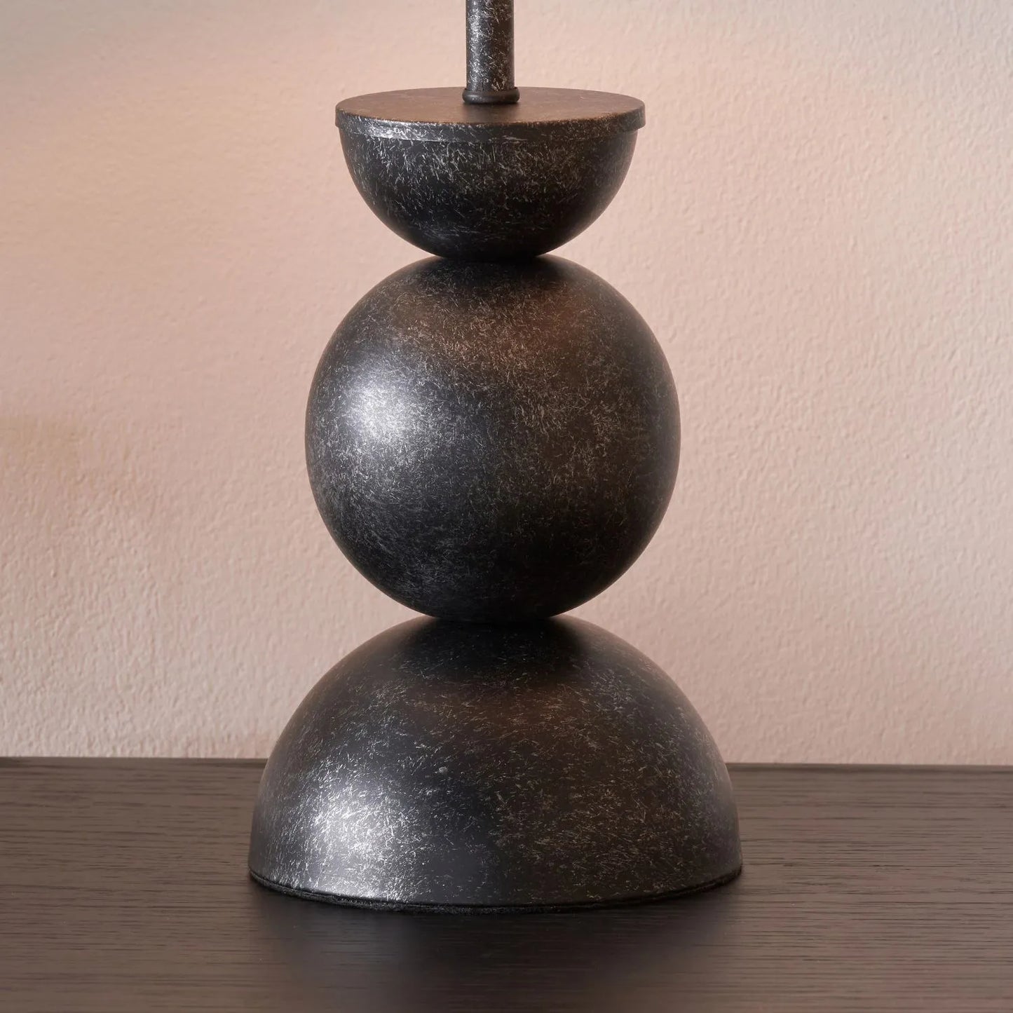 Textured Graphite Grey Metal Ball Table Lamp Base with White Linen Drum Shade – Sculptural Stacked Dome & Sphere Design 49x30x30cm | Click Style