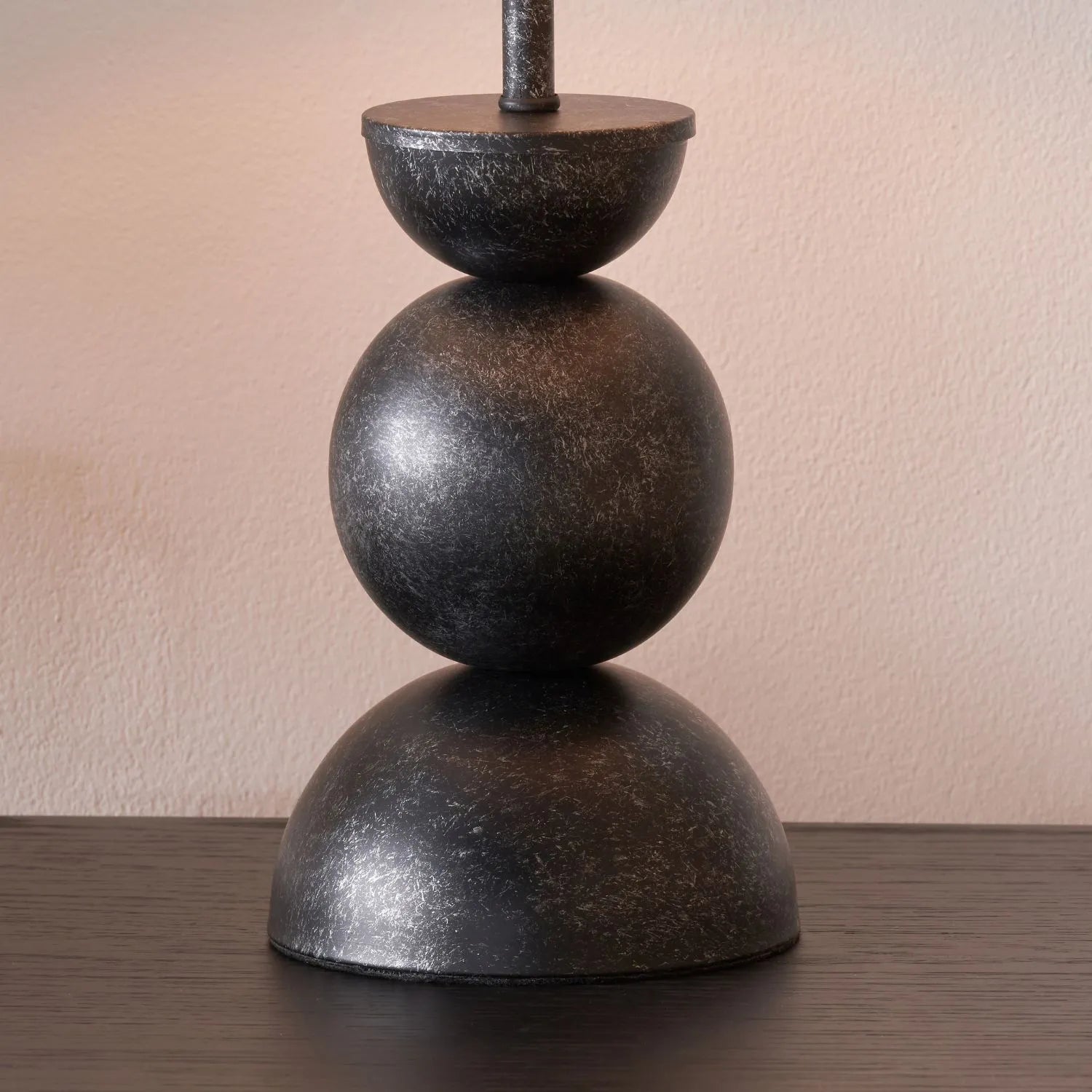Textured Graphite Grey Metal Ball Table Lamp Base with White Linen Drum Shade – Sculptural Stacked Dome & Sphere Design 49x30x30cm | Click Style