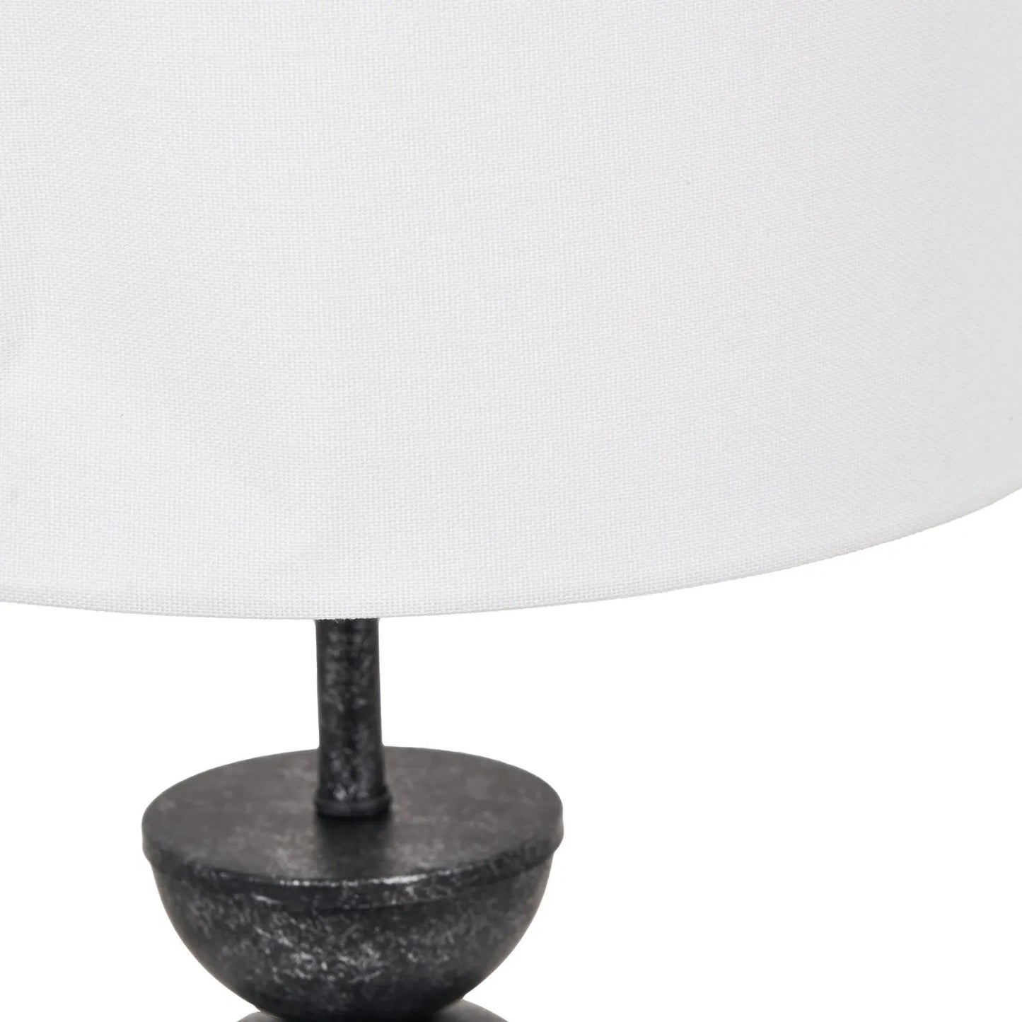 Textured Graphite Grey Metal Ball Table Lamp Base with White Linen Drum Shade – Sculptural Stacked Dome & Sphere Design 49x30x30cm | Click Style