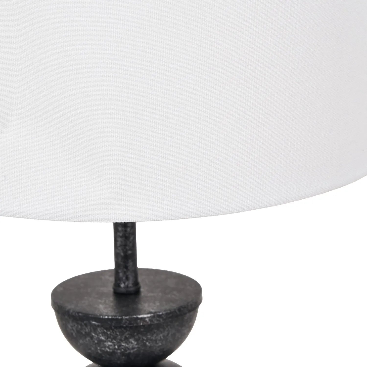 Textured Graphite Grey Metal Ball Table Lamp Base with White Linen Drum Shade – Sculptural Stacked Dome & Sphere Design 49x30x30cm | Click Style