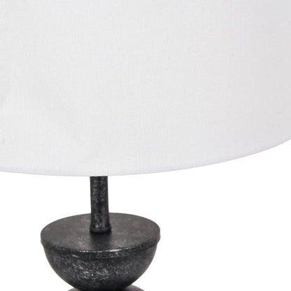 Textured Graphite Grey Metal Ball Table Lamp Base with White Linen Drum Shade – Sculptural Stacked Dome & Sphere Design 49x30x30cm | Click Style