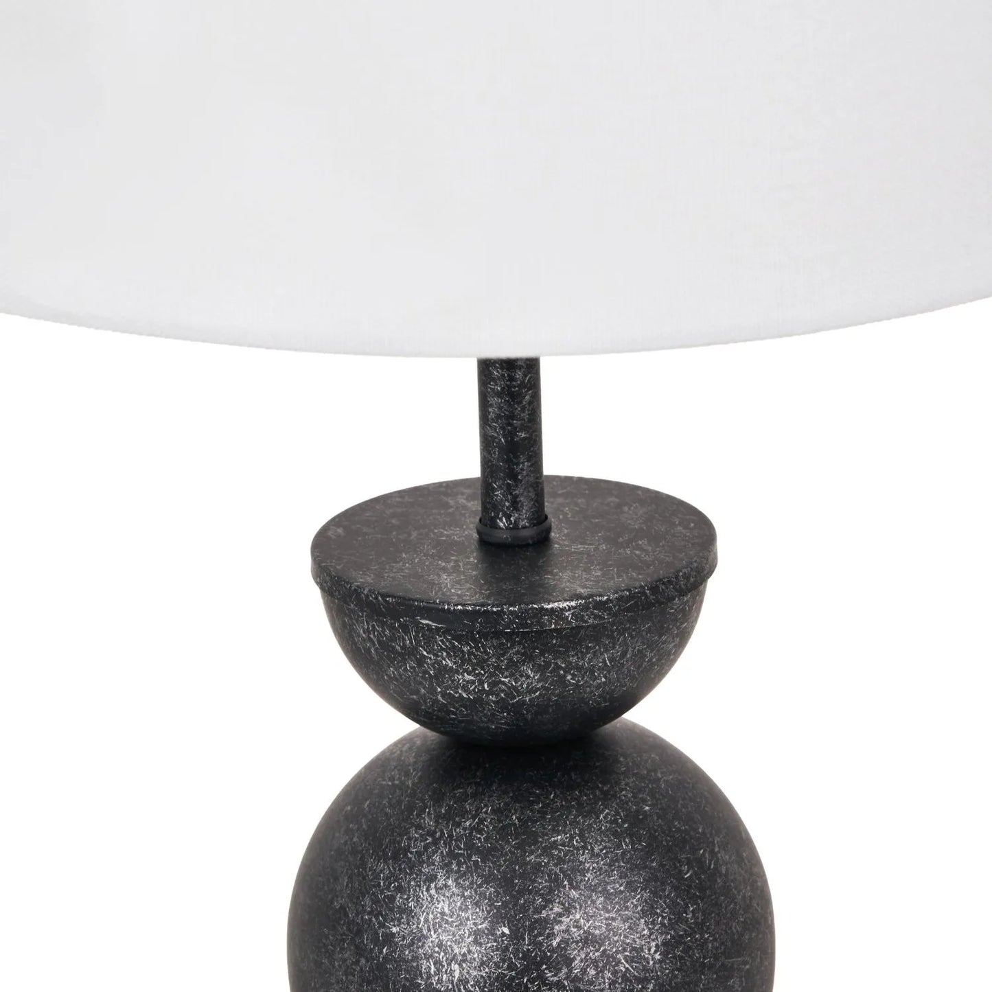 Textured Graphite Grey Metal Ball Table Lamp Base with White Linen Drum Shade – Sculptural Stacked Dome & Sphere Design 49x30x30cm | Click Style
