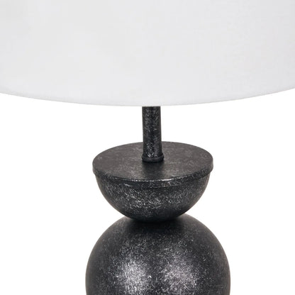 Textured Graphite Grey Metal Ball Table Lamp Base with White Linen Drum Shade – Sculptural Stacked Dome & Sphere Design 49x30x30cm | Click Style