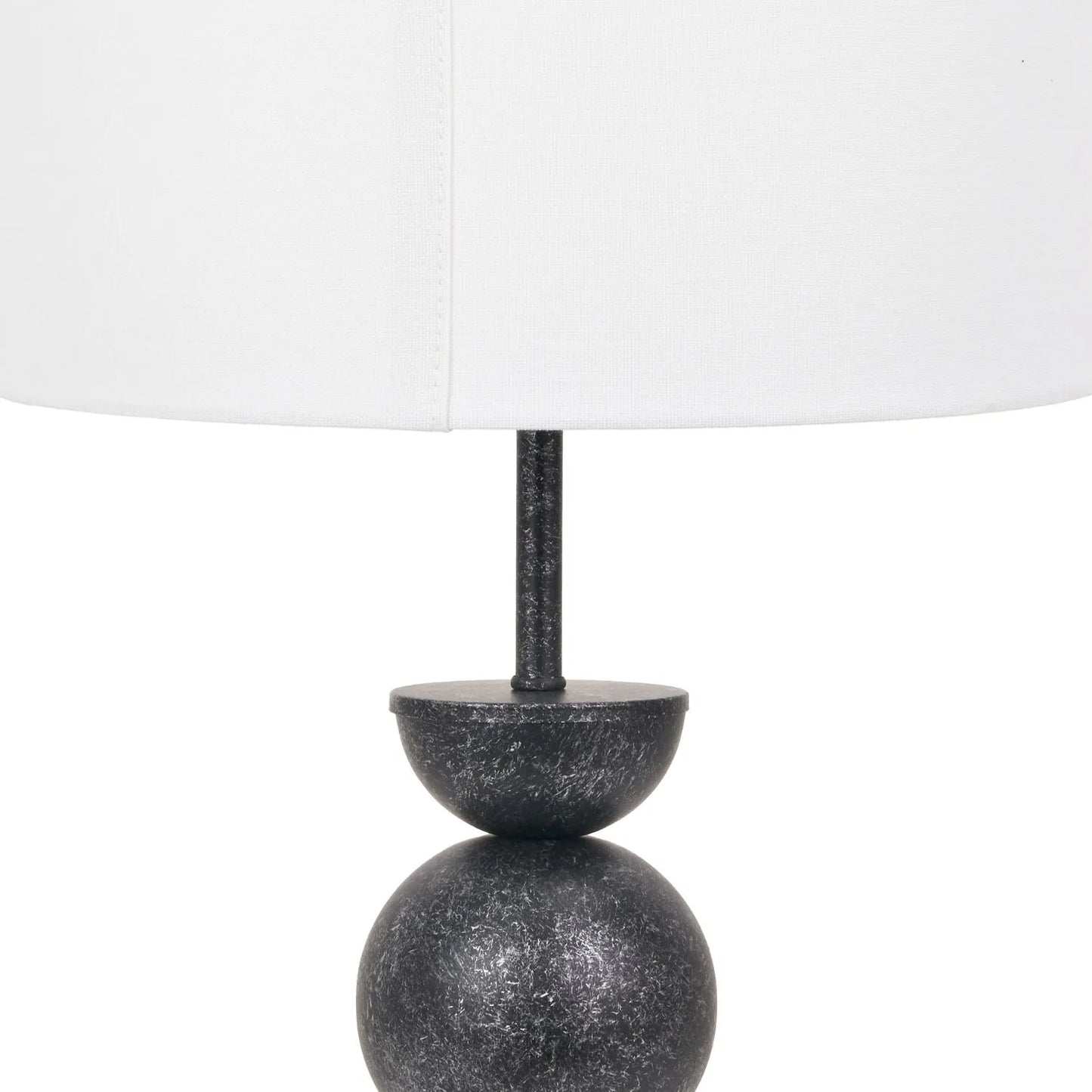 Textured Graphite Grey Metal Ball Table Lamp Base with White Linen Drum Shade – Sculptural Stacked Dome & Sphere Design 49x30x30cm | Click Style