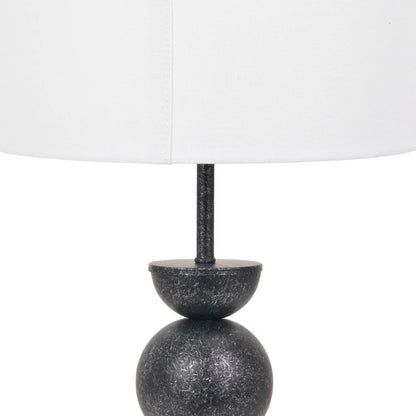 Textured Graphite Grey Metal Ball Table Lamp Base with White Linen Drum Shade – Sculptural Stacked Dome & Sphere Design 49x30x30cm | Click Style