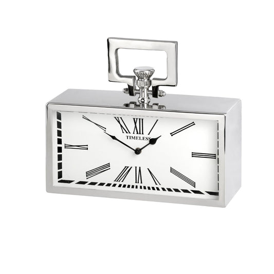 Silver mantel clock and timepiece in a pocket watch design