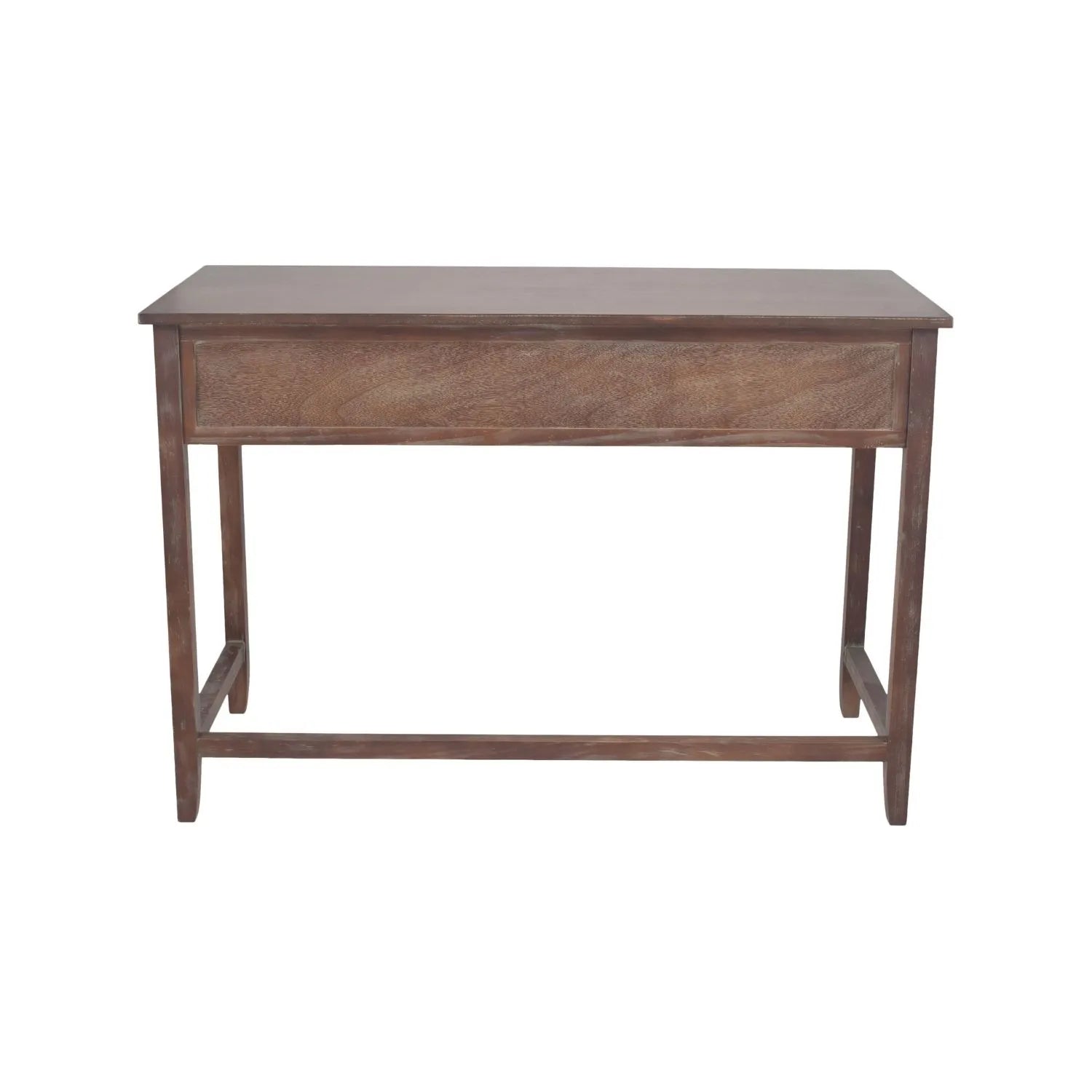 Turquoise blue and neutral distressed pine wood 3 drawer desk back view | Click Style
