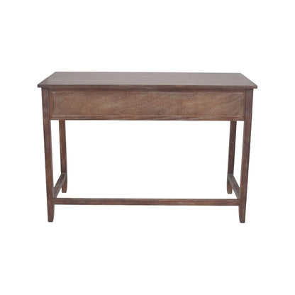 Turquoise blue and neutral distressed pine wood 3 drawer desk back view | Click Style