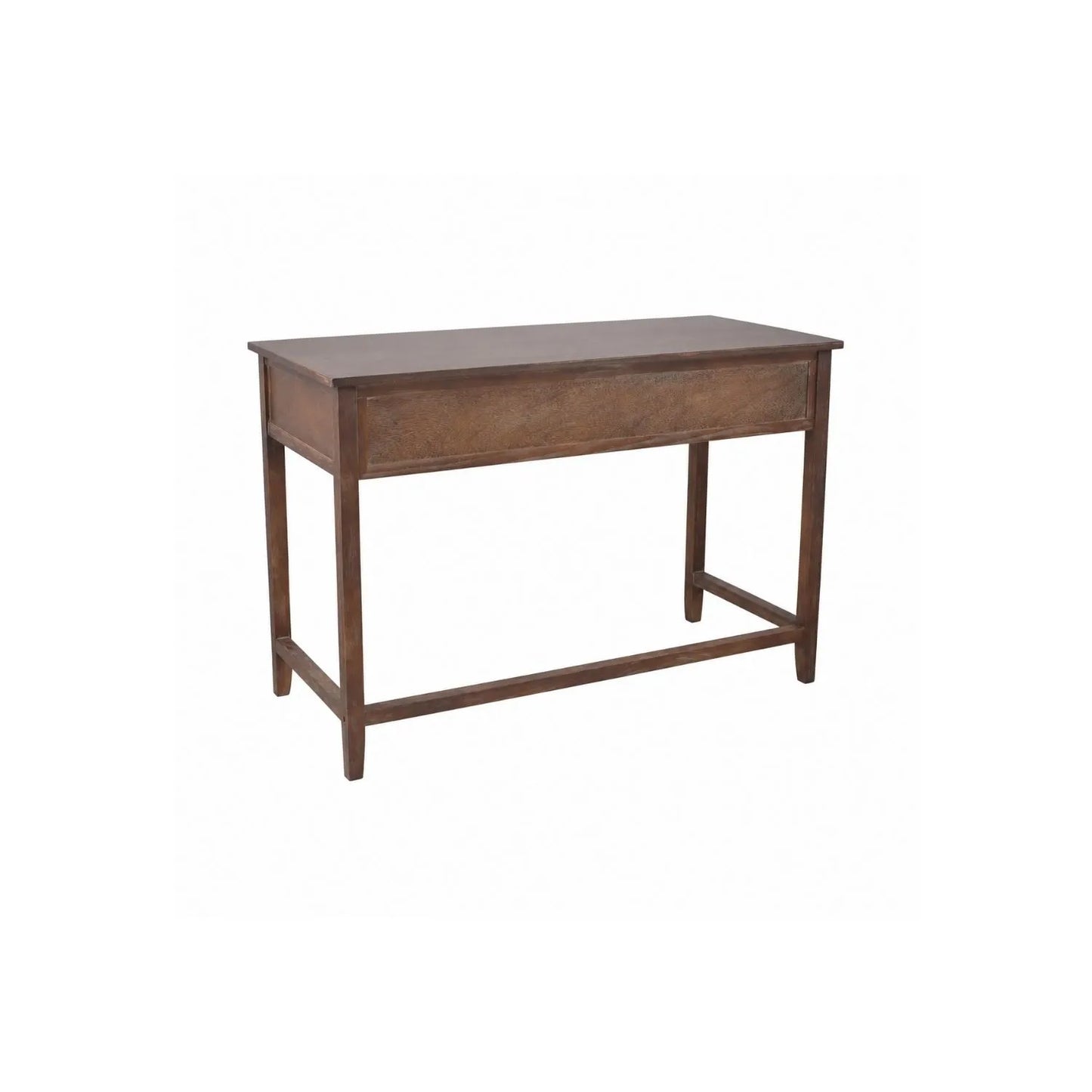 Turquoise blue and neutral distressed pine wood 3 drawer desk back and right side view | Click Style