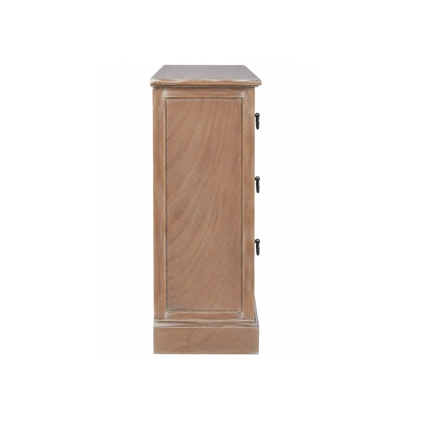Turquoise Blue & Neutral Distressed Pine Wood 4 Drawer Chest with Black Ring Handles – Side View | Click Style
