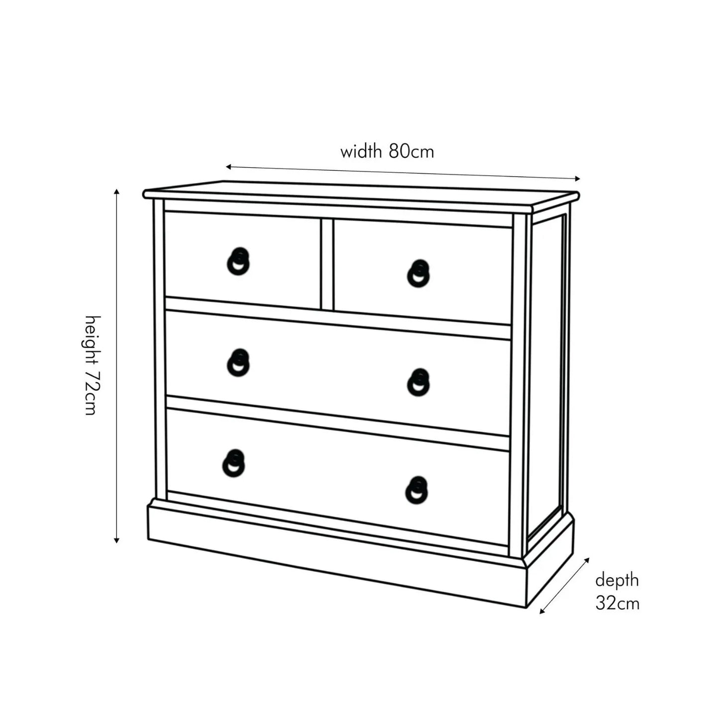 Turquoise Blue & Neutral Distressed Pine Wood 4 Drawer Chest – Angled Left View with Dimensions | Click Style