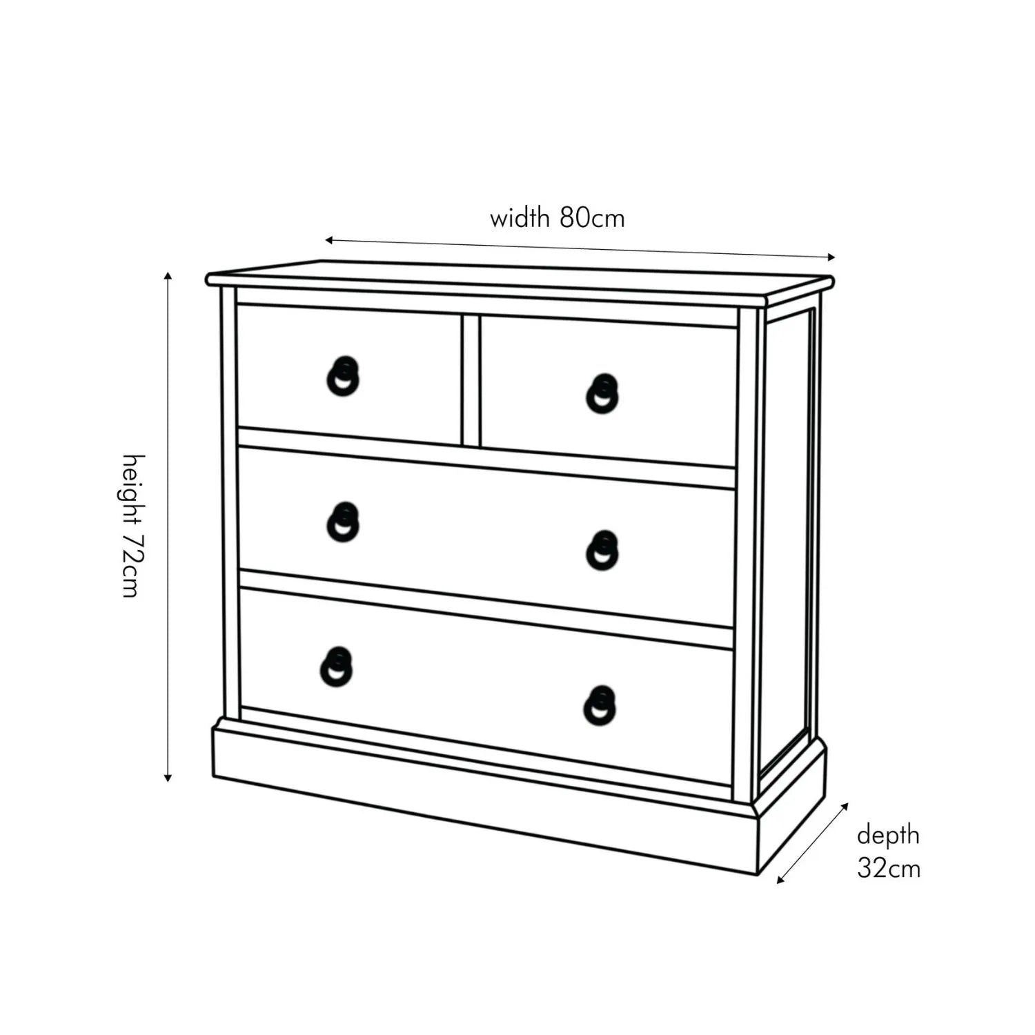 Turquoise Blue & Neutral Distressed Pine Wood 4 Drawer Chest – Angled Left View with Dimensions | Click Style