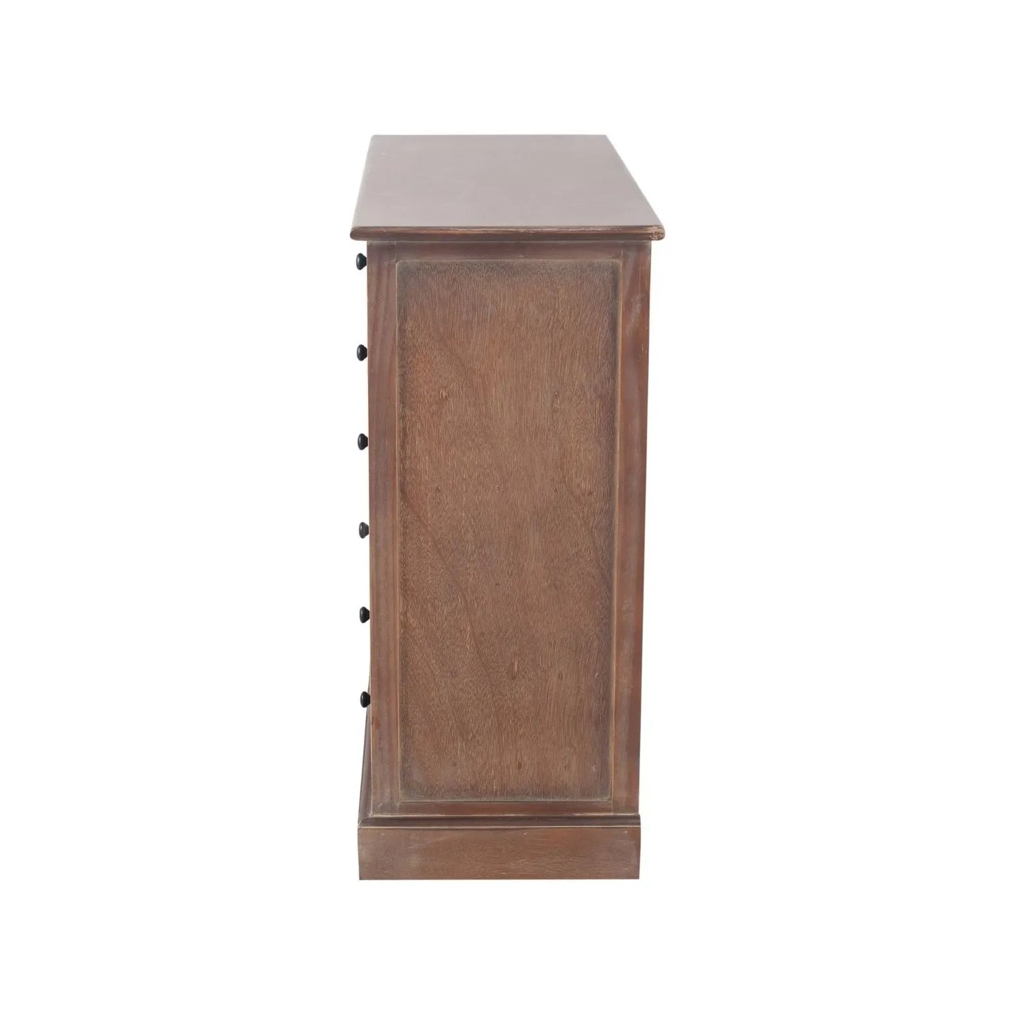 Turquoise Blue & Neutral Distressed Pine Wood 6 Drawer Chest with Black Knob Handles – Side View Facing Left