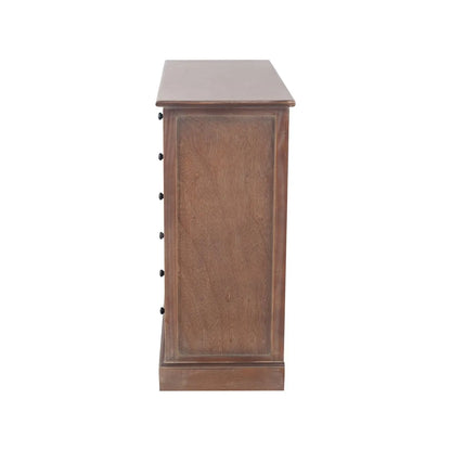 Turquoise Blue & Neutral Distressed Pine Wood 6 Drawer Chest with Black Knob Handles – Side View Facing Left