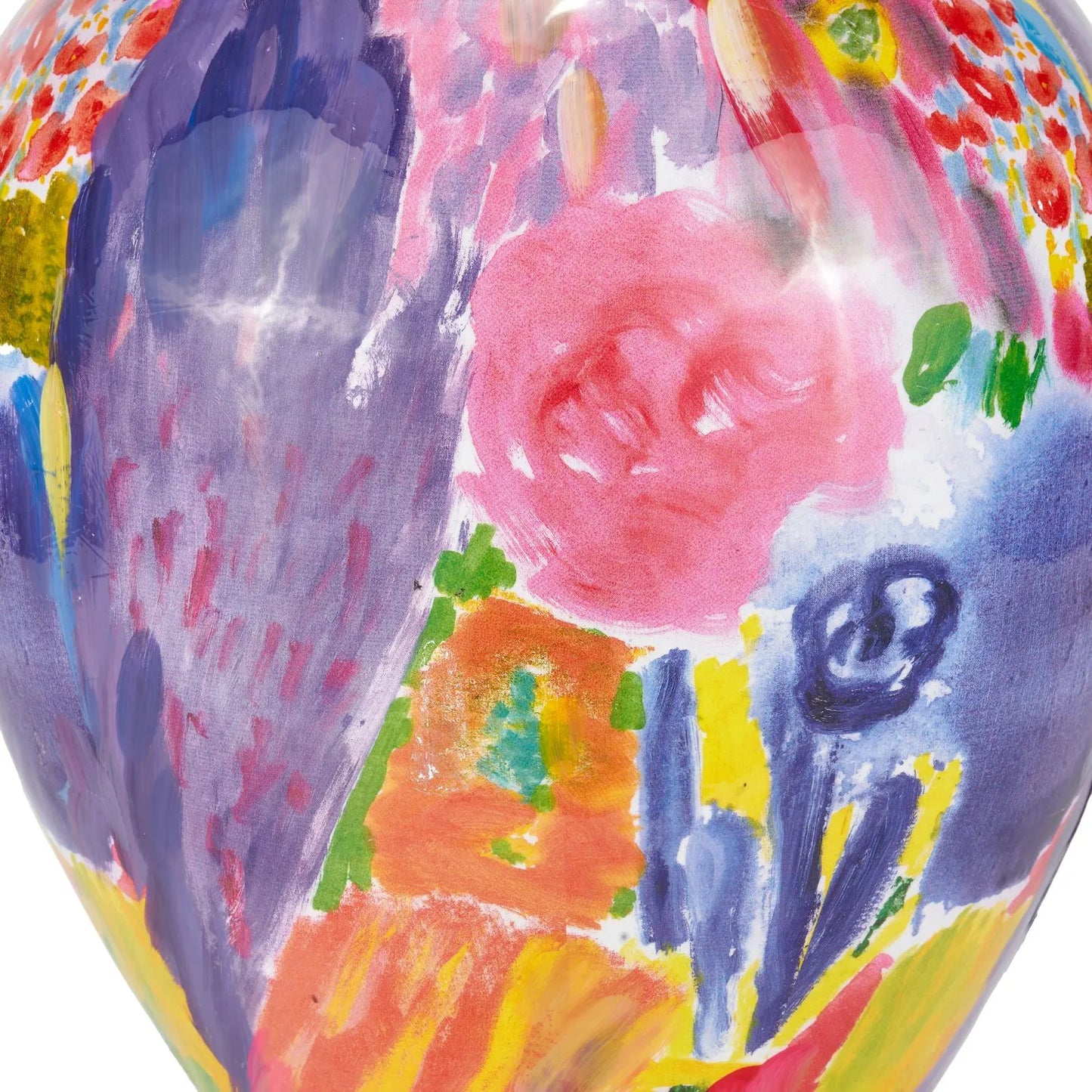 Vibrant Matisse-Style Multi-Colour Ceramic Urn Table Lamp Base with Abstract Painterly Design & Gold Detailing – Decorative Statement Lighting 42x28x28cm | Click Style