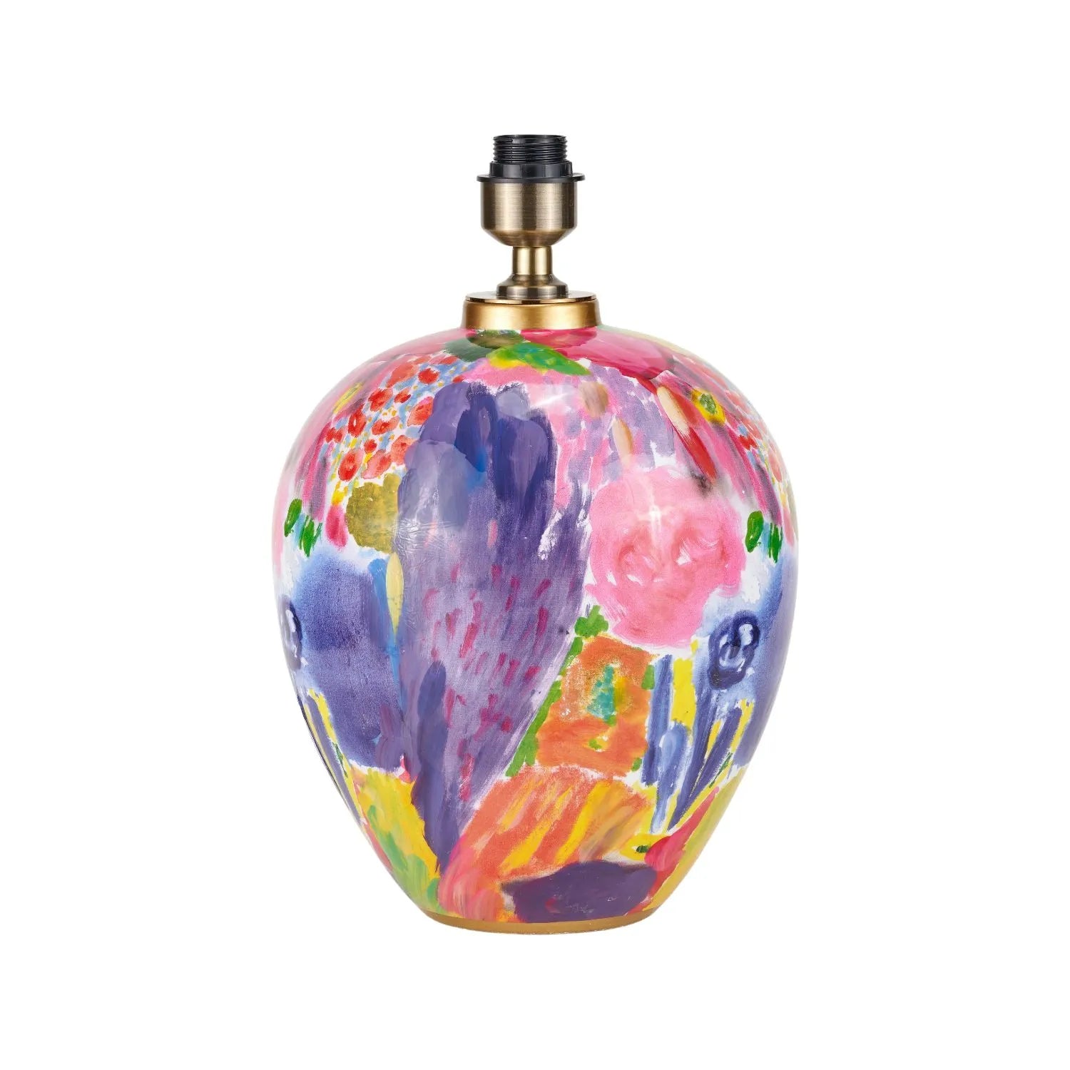 Vibrant Matisse-Style Multi-Colour Ceramic Urn Table Lamp Base with Abstract Painterly Design & Gold Detailing – Decorative Statement Lighting 42x28x28cm | Click Style