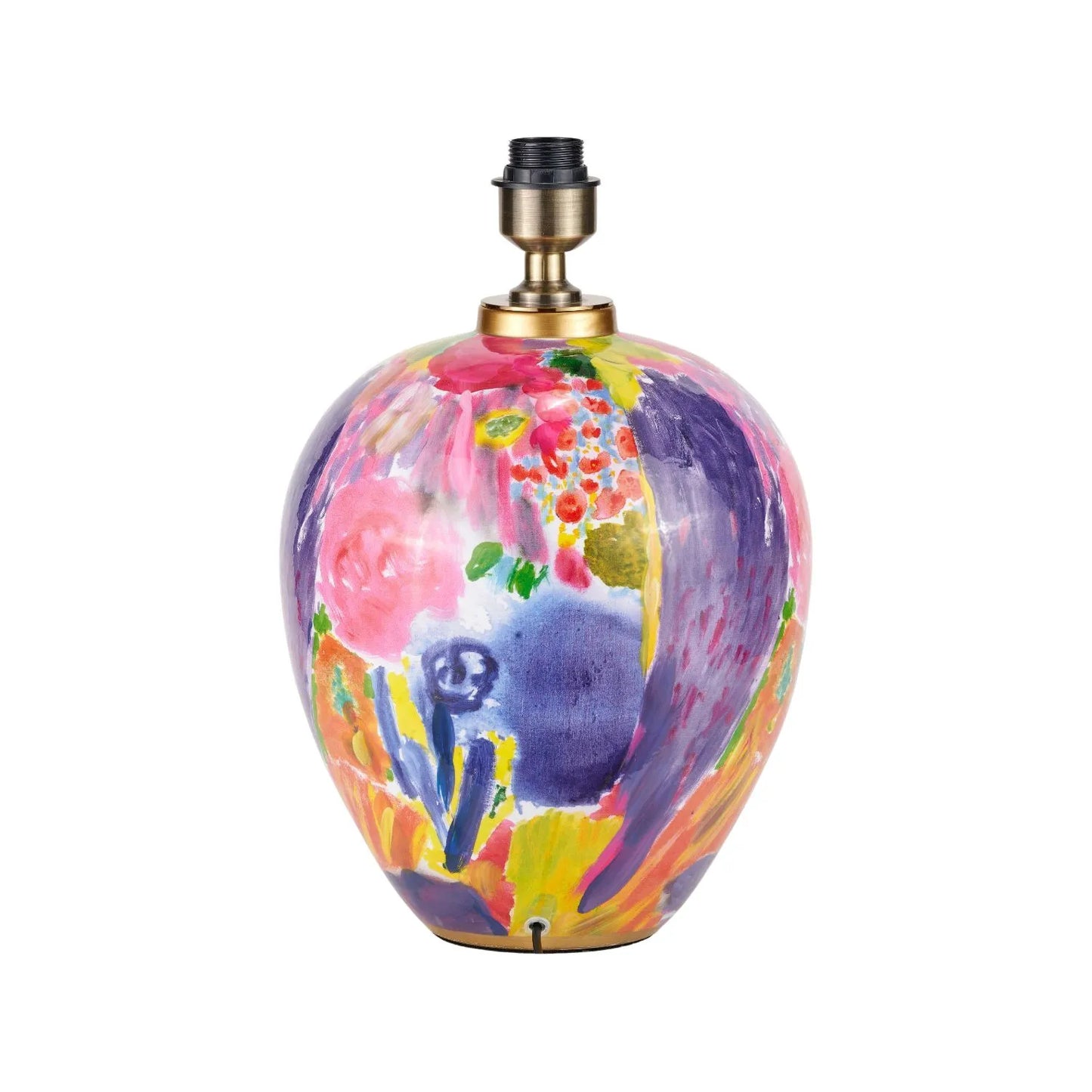 Vibrant Matisse-Style Multi-Colour Ceramic Urn Table Lamp Base with Abstract Painterly Design & Gold Detailing – Decorative Statement Lighting 42x28x28cm | Click Style