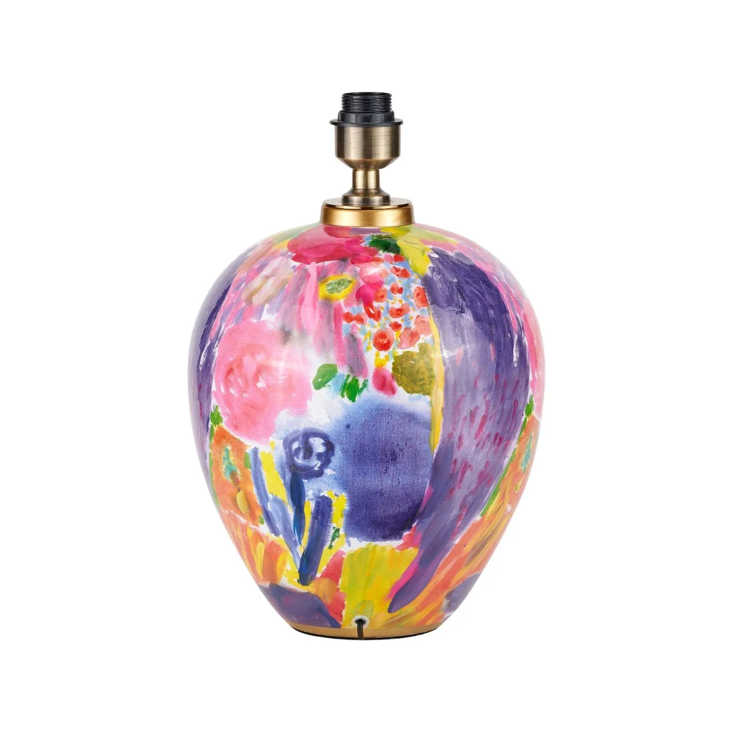 Vibrant Matisse-Style Multi-Colour Ceramic Urn Table Lamp Base with Abstract Painterly Design & Gold Detailing – Decorative Statement Lighting 42x28x28cm | Click Style