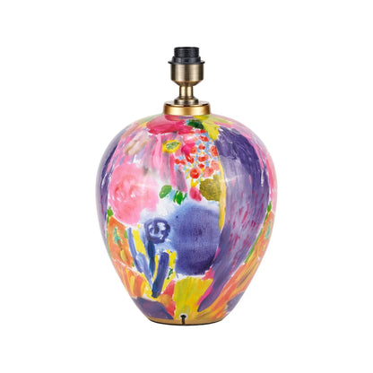 Vibrant Matisse-Style Multi-Colour Ceramic Urn Table Lamp Base with Abstract Painterly Design & Gold Detailing – Decorative Statement Lighting 42x28x28cm | Click Style