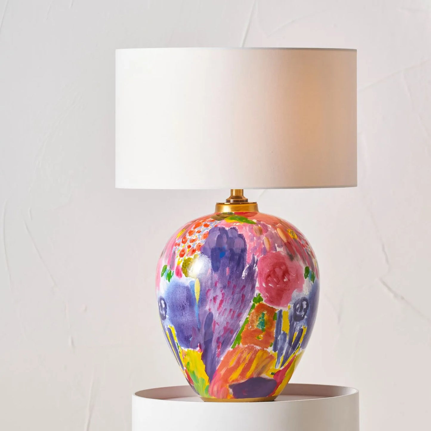 Vibrant Matisse-Style Multi-Colour Ceramic Urn Table Lamp Base with Abstract Painterly Design & Gold Detailing – Decorative Statement Lighting 42x28x28cm | Click Style