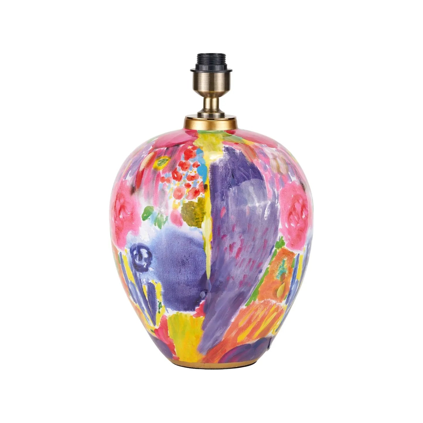 Vibrant Matisse-Style Multi-Colour Ceramic Urn Table Lamp Base with Abstract Painterly Design & Gold Detailing – Decorative Statement Lighting 42x28x28cm | Click Style