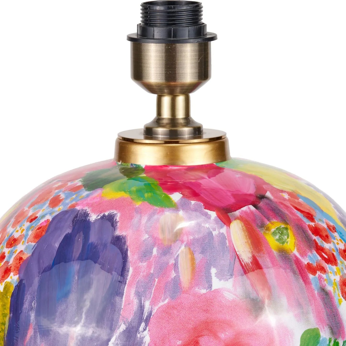 Vibrant Matisse-Style Multi-Colour Ceramic Urn Table Lamp with Ivory Cotton Drum Shade & Gold Detailing – Artistic Painterly Lighting 61x40x40cm | Click Style