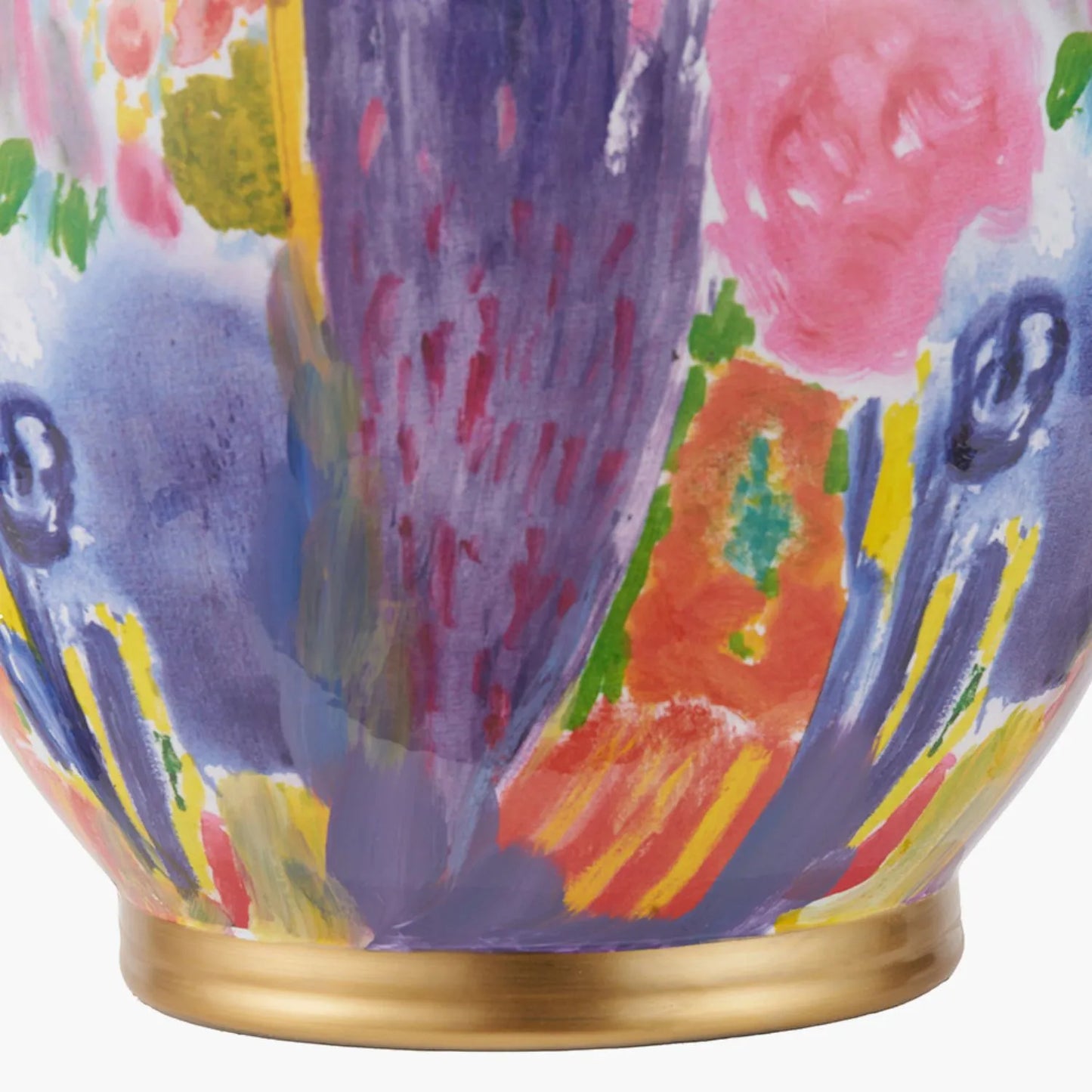 Vibrant Matisse-Style Multi-Colour Ceramic Urn Vase with Abstract Painterly Floral Brushstroke Design & Gold Rim and Base – Decorative Statement Home Décor Vase 29x26x26cm | Click Style