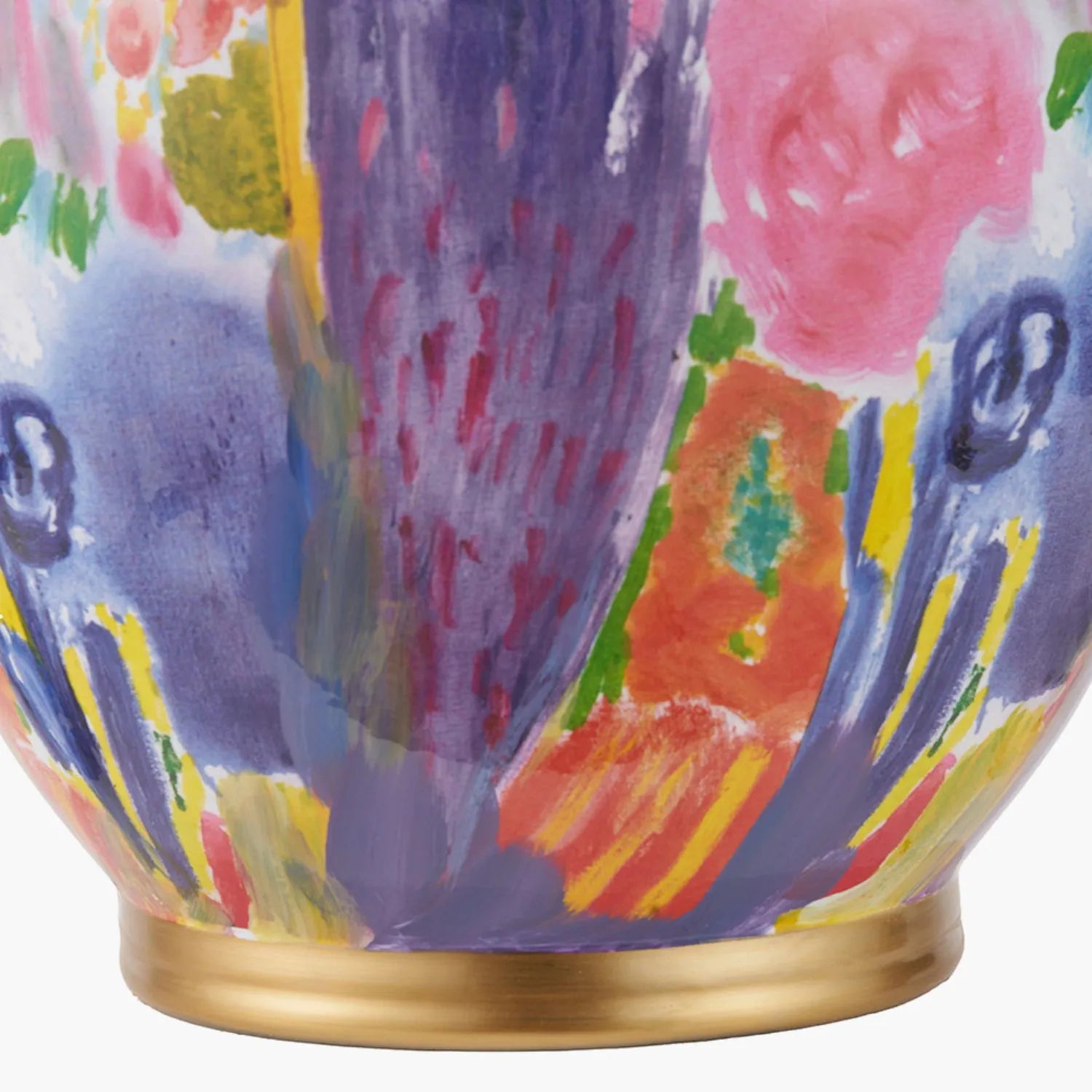 Vibrant Matisse-Style Multi-Colour Ceramic Urn Vase with Abstract Painterly Floral Brushstroke Design & Gold Rim and Base – Decorative Statement Home Décor Vase 29x26x26cm | Click Style