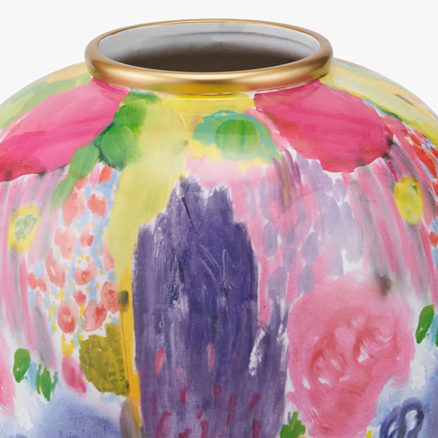 Vibrant Matisse-Style Multi-Colour Ceramic Urn Vase with Abstract Painterly Floral Brushstroke Design & Gold Rim and Base – Decorative Statement Home Décor Vase 29x26x26cm | Click Style