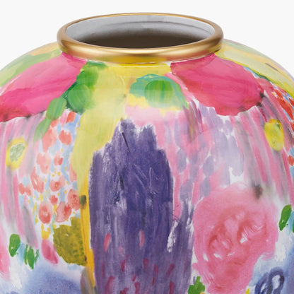 Vibrant Matisse-Style Multi-Colour Ceramic Urn Vase with Abstract Painterly Floral Brushstroke Design & Gold Rim and Base – Decorative Statement Home Décor Vase 29x26x26cm | Click Style