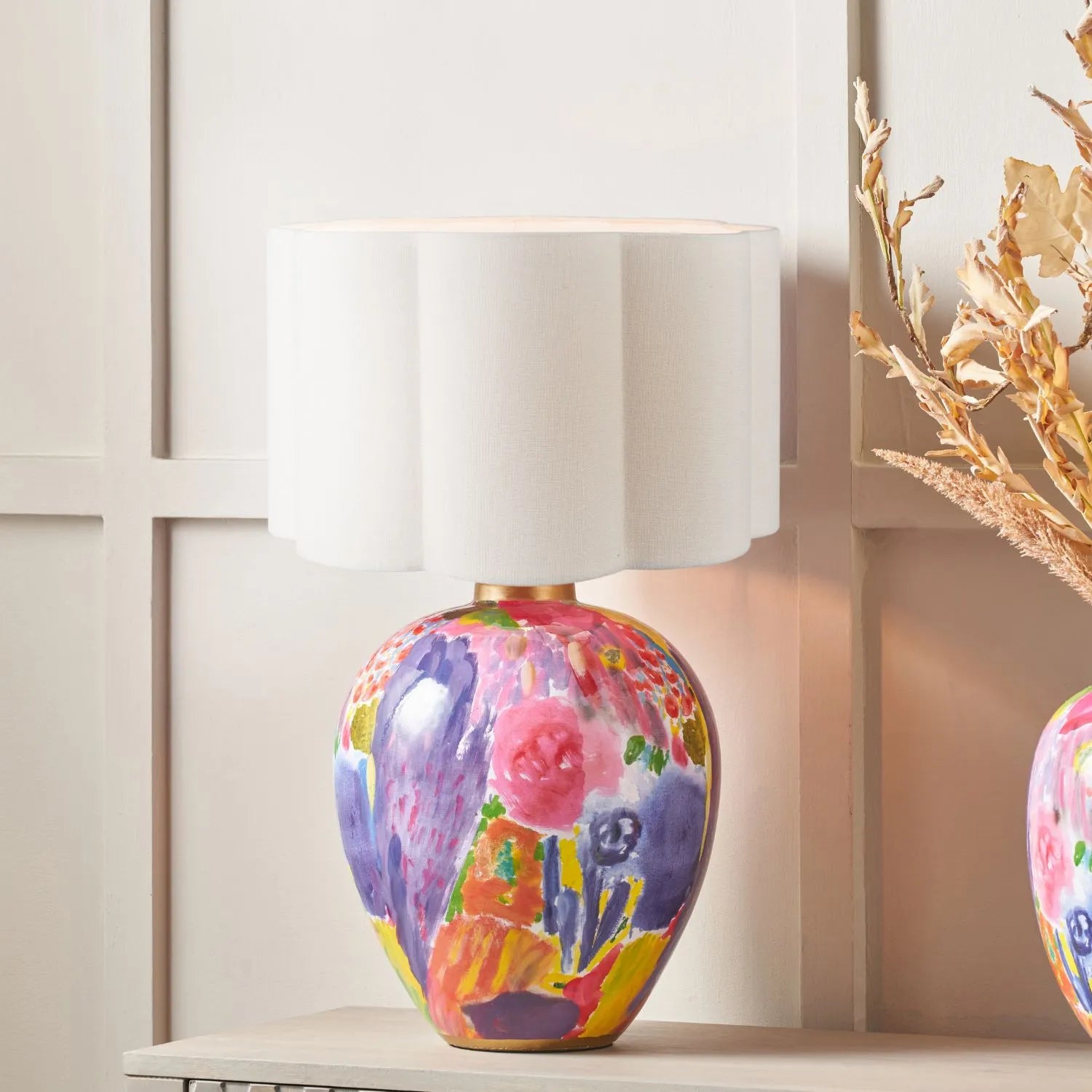 Vibrant Matisse-Style Multi-Colour Ceramic Urn Vase with Abstract Painterly Floral Brushstroke Design & Gold Rim and Base – Decorative Statement Home Décor Vase 29x26x26cm | Click Style