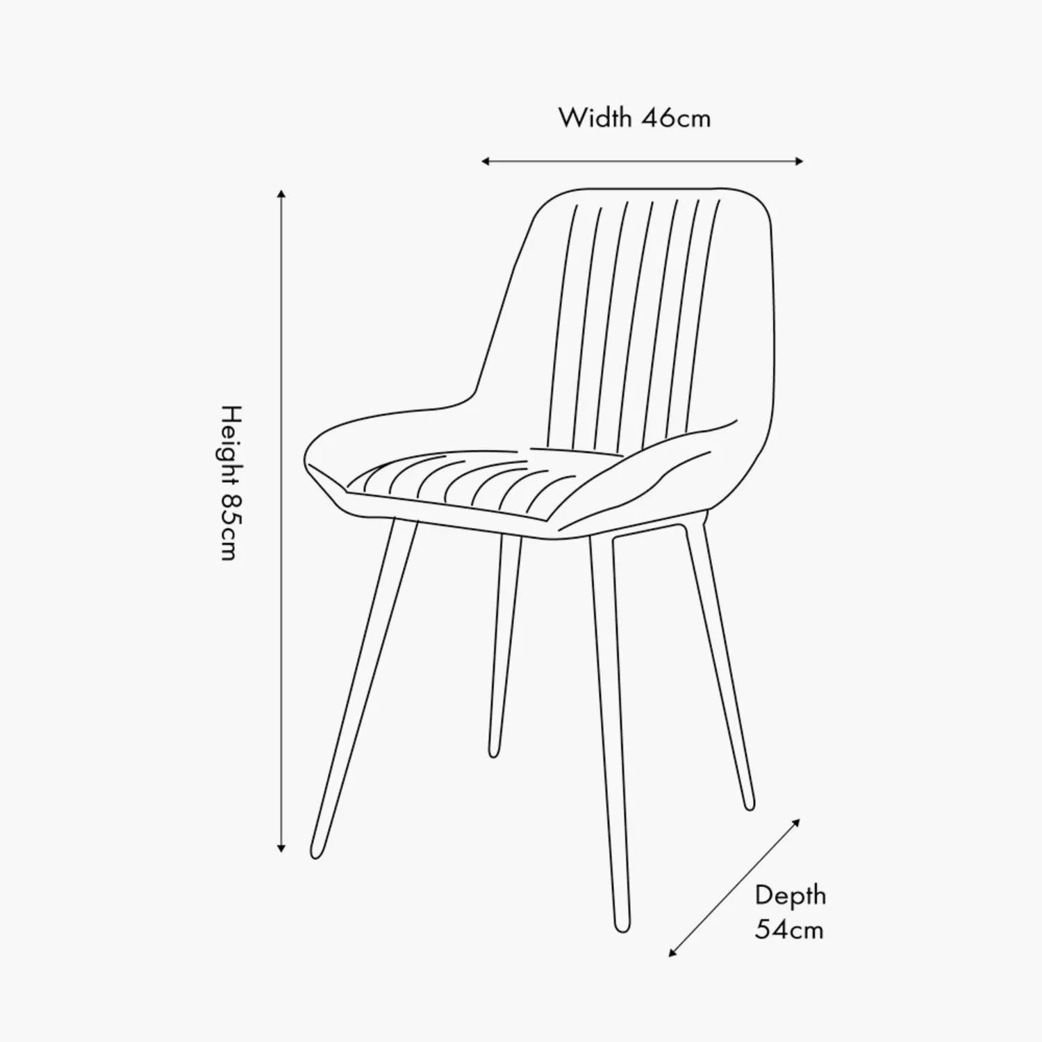 Vintage brown genuine leather dining chair with channel-stitched ribbed upholstery and interchangeable black and bronze metal legs dimensions | Click Style