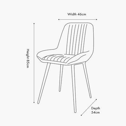 Vintage brown genuine leather dining chair with channel-stitched ribbed upholstery and interchangeable black and bronze metal legs dimensions | Click Style