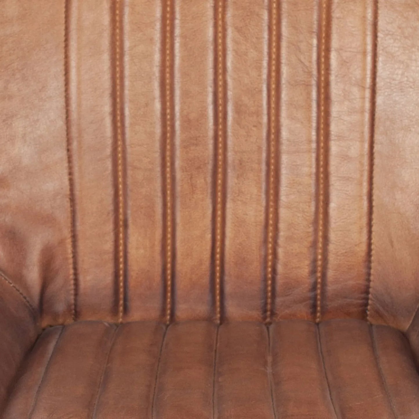 Vintage brown genuine leather dining chair with channel-stitched ribbed upholstery and interchangeable black and bronze metal legs | Click Style