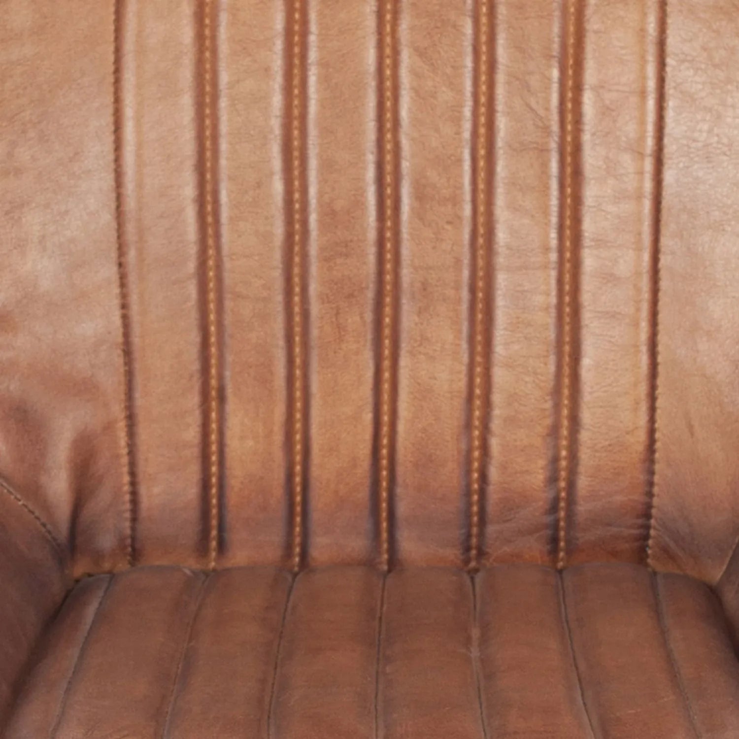 Vintage brown genuine leather dining chair with channel-stitched ribbed upholstery and interchangeable black and bronze metal legs | Click Style