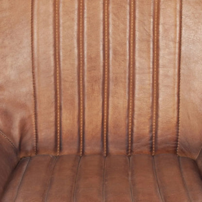 Vintage brown genuine leather dining chair with channel-stitched ribbed upholstery and interchangeable black and bronze metal legs | Click Style