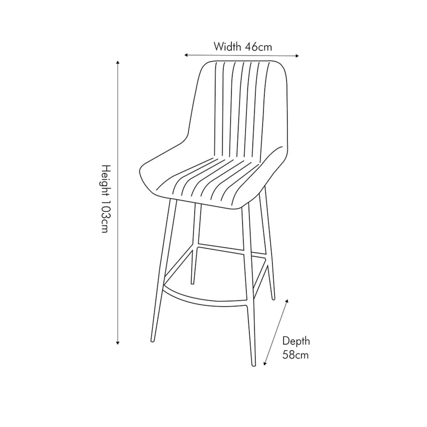 Vintage Brown Genuine Leather Bar Stool With Interchangeable Black And Bronze Metal Legs, Channel-Stitched Ribbed Retro Design Dimensions | Click Style
