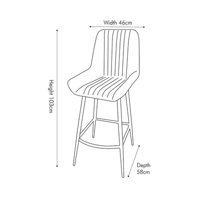 Vintage Brown Genuine Leather Bar Stool With Interchangeable Black And Bronze Metal Legs, Channel-Stitched Ribbed Retro Design Dimensions | Click Style