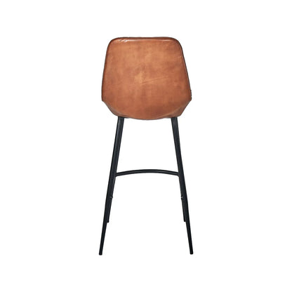Vintage Brown Genuine Leather Bar Stool With Interchangeable Black And Bronze Metal Legs, Channel-Stitched Ribbed Retro Design | Click Style