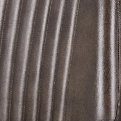 Vintage Dark Brown Genuine Leather Bar Stool With Plain Back And Black Metal Legs At Kitchen Island – Channel-Stitched Seat Retro Bar Stool | Click Style