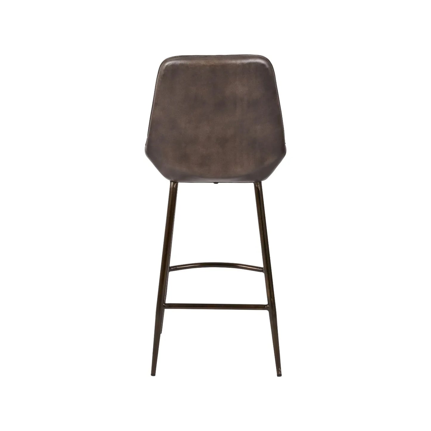 Vintage Dark Brown Genuine Leather Bar Stool With Plain Back And Black Metal Legs At Kitchen Island – Channel-Stitched Seat Retro Bar Stool | Click Style