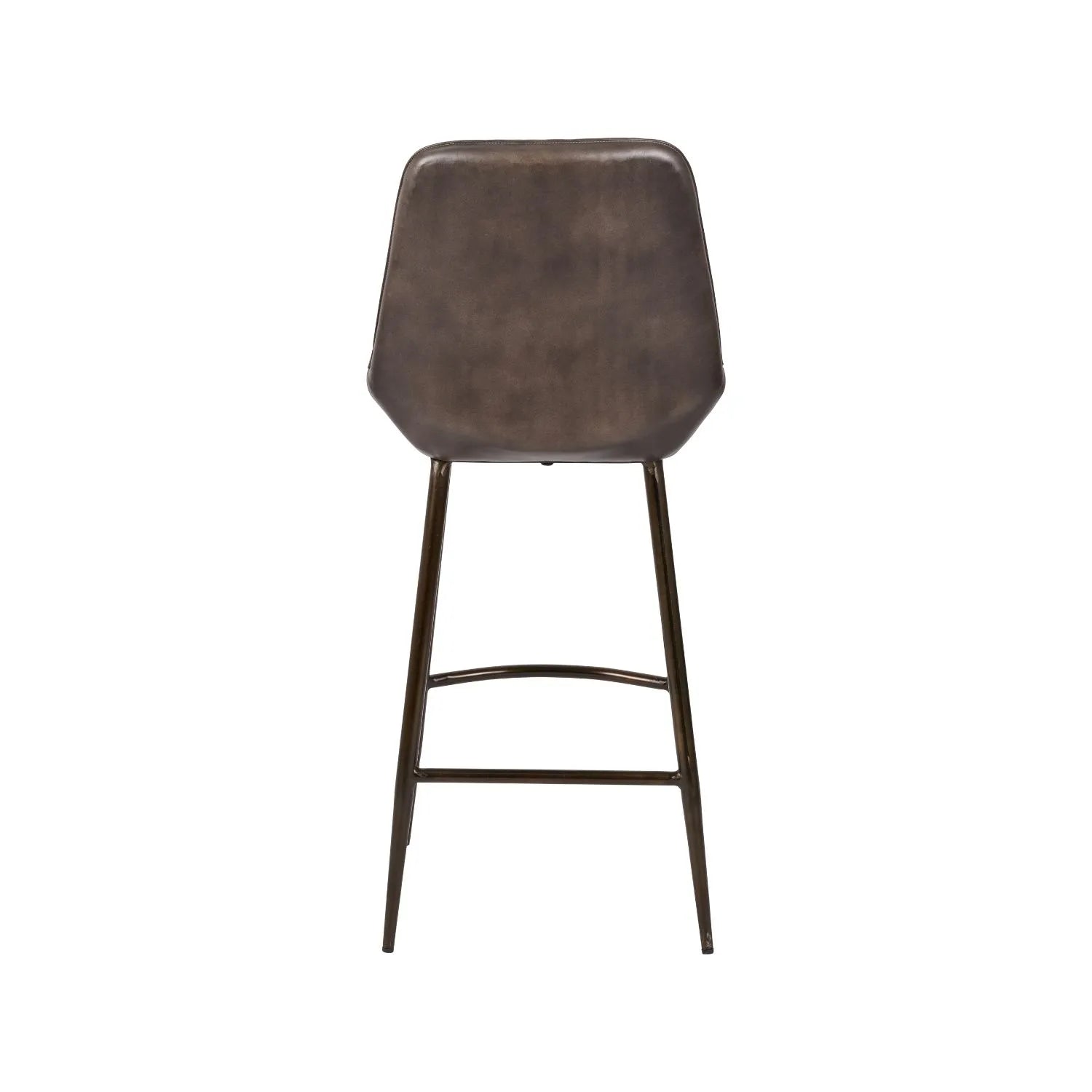 Vintage Dark Brown Genuine Leather Bar Stool With Plain Back And Black Metal Legs At Kitchen Island – Channel-Stitched Seat Retro Bar Stool | Click Style