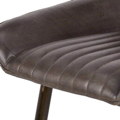 Vintage Dark Brown Genuine Leather Bar Stool With Plain Back And Black Metal Legs At Kitchen Island – Channel-Stitched Seat Retro Bar Stool | Click Style