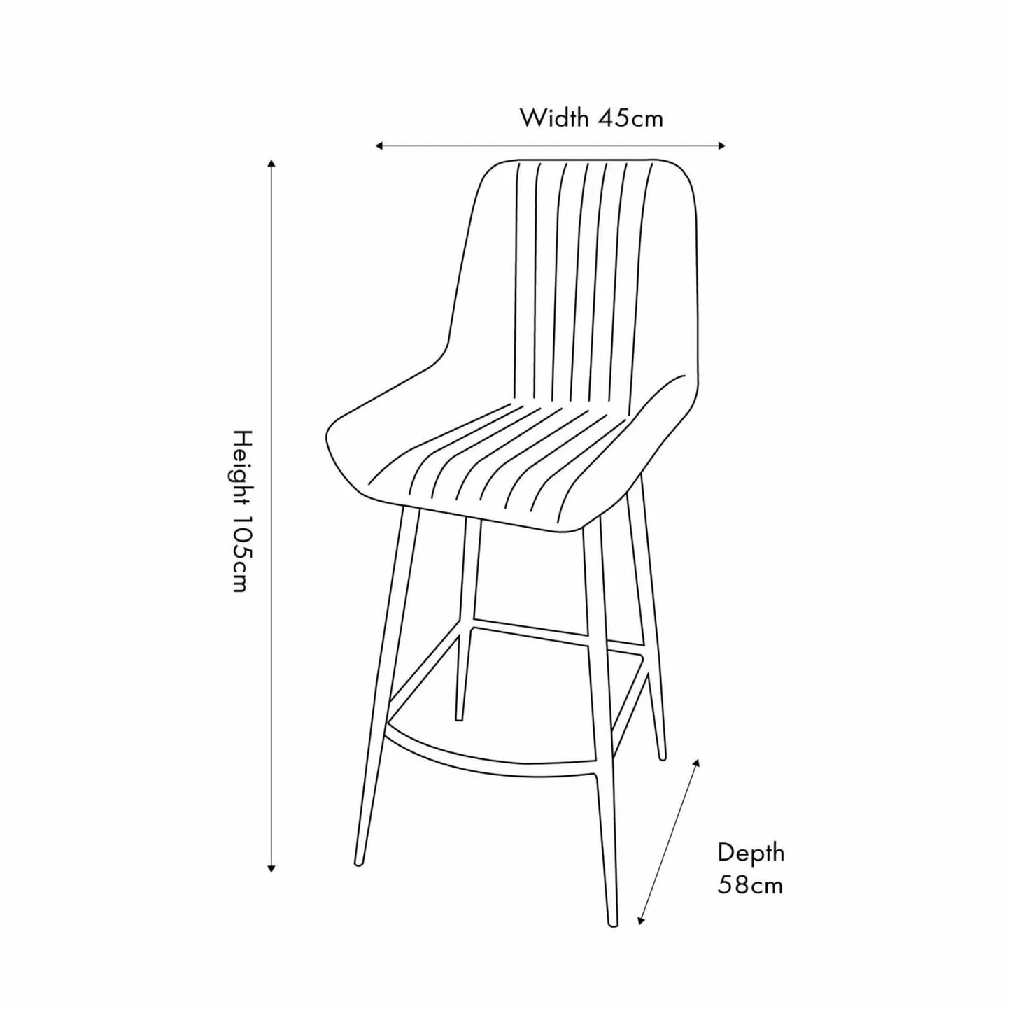 Vintage Dark Brown Genuine Leather Bar Stool With Plain Back And Black Metal Legs At Kitchen Island – Channel-Stitched Seat Retro Bar Stool Dimensions | Click Style