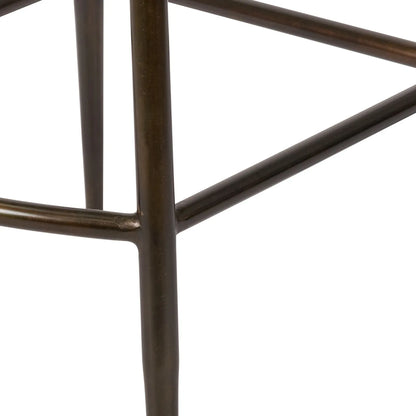 Vintage Dark Brown Genuine Leather Bar Stool With Plain Back And Black Metal Legs At Kitchen Island – Channel-Stitched Seat Retro Bar Stool | Click Style