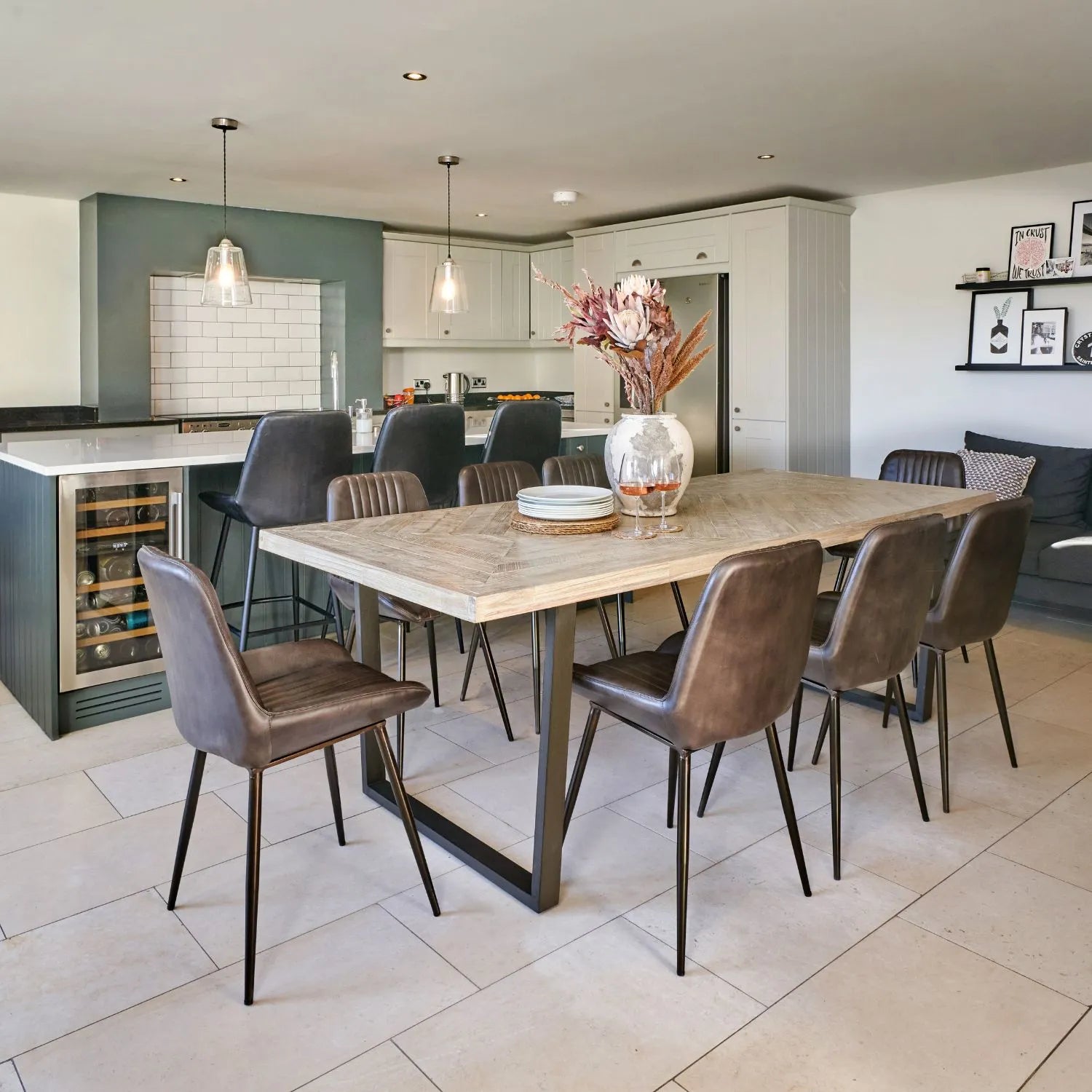 Vintage Dark Brown Leather Dining Chair With Interchangeable Black And Bronze Metal Legs – Channel-Stitched Ribbed Retro Dining Chair | Click Style