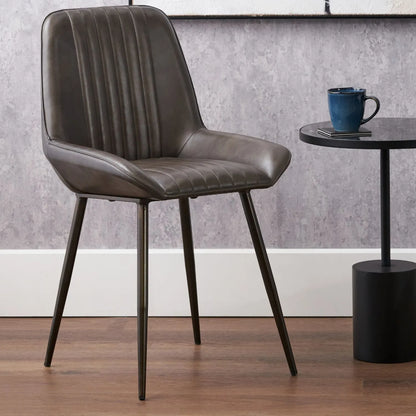 Vintage Dark Brown Leather Dining Chair With Interchangeable Black And Bronze Metal Legs – Channel-Stitched Ribbed Retro Dining Chair | Click Style